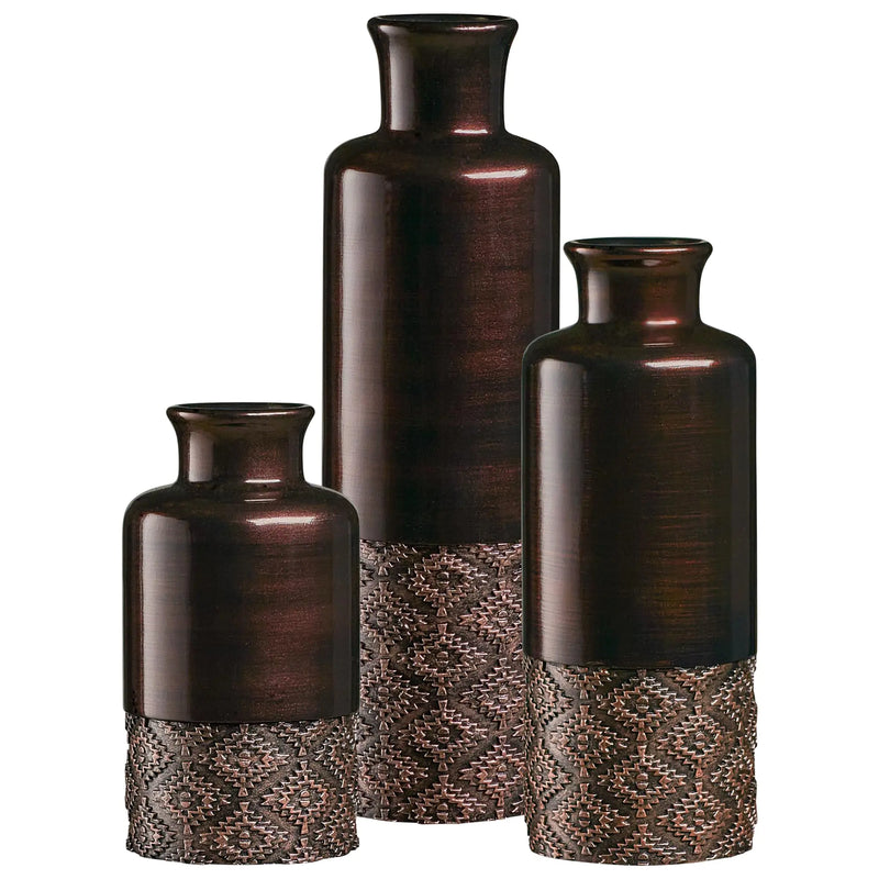Creative Scents Dublin Brown Vases - Set of 3 Vases - Table Centerpieces for Dining Room Kitchen Décor Home Decor for Your Living Room Dining Room Bedroom Office Entry Table or Shelf Decor