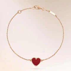 Sterling Silver Natural Red Agate Heart Bracelet