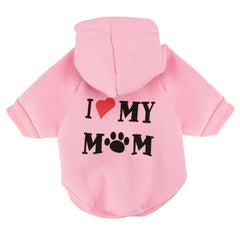 Tiny Dog Hoodie – Pink “I 💗 My Mom" Outfit for Puppies, Yorkies & Toy Breeds