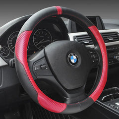 Genuine Leather Steering Wheel Cover - Carbon Fiber Design
