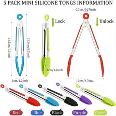 5PCS 7″ Silicone Tip Kitchen Tongs