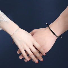 Sterling Silver Couple Bracelet with Agate Weaving Design